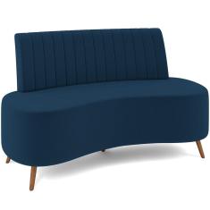 Sofá Chaise Living 2 Lugares 160cm Para Sala Cayman K01 Veludo Azul Marinho
