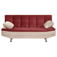 Sofá Valencia 3 Lugares Reclinável Shop Das Cabeceiras Vinho Com Marfim