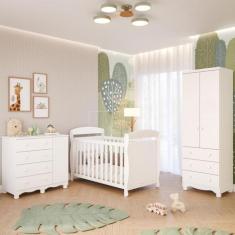 Quarto Bebê Completo Berço Americano Marquesa 3 em 1 Guarda Roupas 2 P