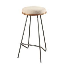 Banqueta Alta Canastra Aço Carbono Assento Estofado Linho Bege 75 cm 65 cm Base Preta Tampo Cinamomo Lar Flex Móveis