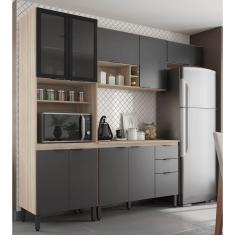 Cozinha Modulada Completa 10 Portas 02 Gavetas Firenze Avena Grafito Demóbile 