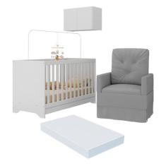 Berço 3 em 1 com Colchão Poltrona e Armário Aéreo 2 Portas Multimóveis