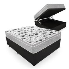 Cama Box Com Baú Queen Bipartido Tecido Sintético Preto com Colchão de Molas Ensacadas - Probel - Evolution 158cm