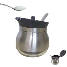 Açúcareiro em Vidro Revestido Inox Com Tampa e Colher Elegante Funcion