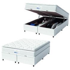 Cama Box Baú Casal Queen Colchão Molas Ensacadas Granville Com Pillow 158x198x69cm Branco Probel