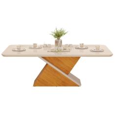 Mesa P- Cozinha Zafira C- Tampo Madeirado C- Vidro Curvo 200x100cm Cedro-off White - Dj Móveis