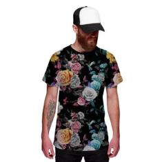 Camiseta Beija Flor Florida Preta Masculina Floral-Masculino