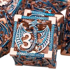 ARUOHHA Hollow DND Metal Dice Set Blue Dragons D and D Dice, RPG Role Playing Games Dungeons Polyhedral Dice with Gift Box D20 D12 D10 D8 D6 D4