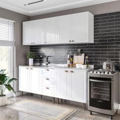 Cozinha Pérola com Rodapé 4 Peças Aéreos com 5 Portas, Balcão 2 Gavetas 3 Portas e Balcão 2 Portas Y Branco