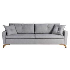 Sofá 3 Lugares Viena Linho Madeira de Eucalipto Cinza 230 cm