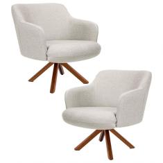Kit 2 Poltronas Decorativas Giratórias Base Giromad Madeira Jade C-107 Linho Bege