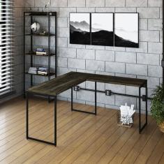 Escrivaninha L Estilo Industrial 150x140cm Dynamica Yescasa Carvalho Dark / Preto