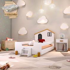 Cama Montessoriana Infantil Juvenil Belissima Preta - Branca E Mel + Colchão - Branco