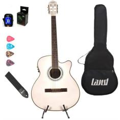 Kit Violão Land Eletroacústico Nylon Branco Capa Correia Afinador