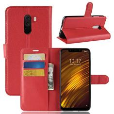 XIAOMI Capa para Pocophone F1, capa carteira flip de couro PU premium com compartimento para cartão, suporte e fecho magnético [capa interior à prova de choque de TPU] Compatível com XIAOMI Pocophone