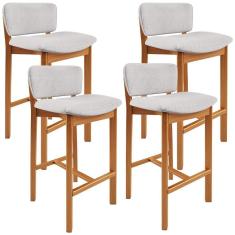 Kit 04 Banquetas Alta Para Cozinha Sala De Jantar Bar Dara L02 Linho Cinza - Lyam Decor