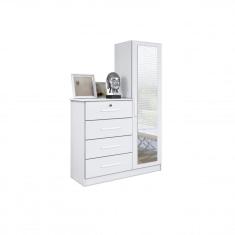 Cômoda com Espelho 4 Gavetas 1 Porta Cancun Siena Móveis Branco Textura