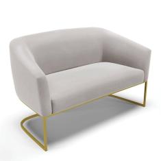 Sofá Namoradeira 2 Lugares Base Industrial Dourado Stella Veludo Cinza D03 - D`rossi
