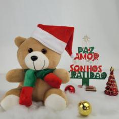 Urso noel de pelúcia com gorro de natal 17cm enfeite decoração natalin