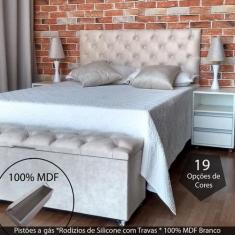 Kit Cabeceira e Recamier Luna Capitonê Baú Casal Suede Bege RBL