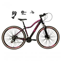 Bicicleta Feminina Aro 29 Ksw Mwza 27v Shimano Altus Freios Hidráulicos Pneu Bege - Preto-rosa Tam.15