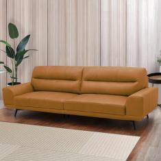 Sofá Decorativo Ashton 3 Lugares Sala De Estar 236cm Pés Em Aço Couro Caramelo G88 - Gran Belo