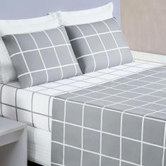 Jogo De Cama Com Lençol De Cima 200 Fios Austin Queen 04 Peças - Cinza