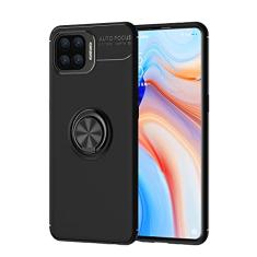 Caso de proteção para OPPO Reno 4 Lite Case, para o caso OPPO F17 Pro Tpu. Caso à prova de choque rotativa Metal Magnetic Ring Kickstand Dissipação de calor Anti-Fall Case Protetora(Black)