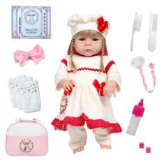 Boneca Reborn Abigail Vestido Vermelho Completa Vários Itens - Cegonha