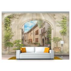 Papel De Parede Paisagem Digital Rua Européia  Dah03 - Você Decora
