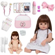 Boneca Reborn Recém Nascida Baby Gatinha Bolsa 20 Acessórios - Cegonha