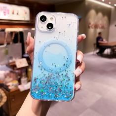 Luxo de carregamento sem fio glitter transparente caso de telefone para iphone 11 12 13 14 pro max xs x xr 7 8 plus mini silicone macio, azul, para iphone xr