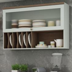 Armário Aéreo Para Cozinha com Porta de Vidro Provençal Iluminata Genialflex Verde Mint