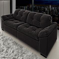 Sofá Retrátil E Reclinável 2 Lugares 260 Cm Pérola Veludo Preto