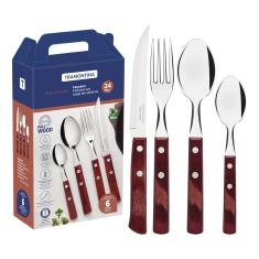 Faqueiro 24 Peças Polywood Sortidos com Laminas de Aço Inox e Cabos de Madeira, Tramontina, Polywood 21199705, Vermelho