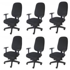 Kit 6 Unidades Cadeira Escritório Diretor Giratória com Braço Reguláve