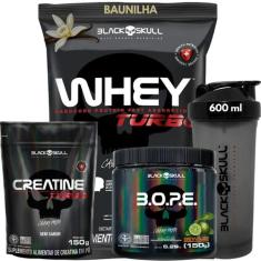 Kit Suplementos Black Skull ( Creatina 150g + Whey turbo 907g + Pré tr