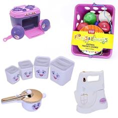 Kit Menina Infantil Cozinha Fogão Batedeira Potinhos 22pç