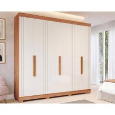 Guarda Roupa Casal 6 Portas C/ Espelho E Pés Cecilia Cinamomo/off White - Panan