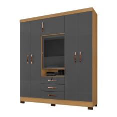 Guarda Roupa Casal com Espelho 6 Portas Porto Carvalho/Grafite - Pallazio