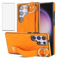 Asuwish Capa de celular para Samsung Galaxy S23 Ultra 5G com protetor de tela e alça de pulso suporte de pulseira anel de borracha de silicone S23Ultra 23S S 23 23Ultra 17.3 cm feminino masculino