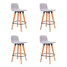 Kit 4 Banquetas Baixa Linea Aço Preto Assento Cinza