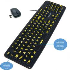 Teclado Mouse sem Fio Ampliado Adaptado Braille Alto Contraste com Tec