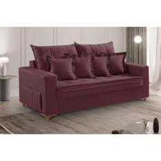 Sofá 3 Lugares Beny 200cm com Almofadas e Pés de Madeira - Vicam Estof