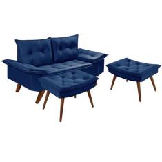 Sofa Namoradera Bariloche 2 Lugares em Suede + Duas Banqueta - Essenci