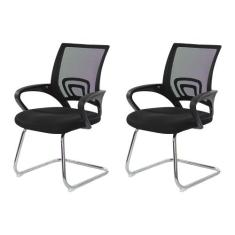 Kit 2 Cadeiras Escritório Basic Diretor Fixa Tela Mesh Preta Base Crom