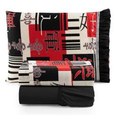 Jogo De Lençol Oriental Solteiro 3 Peças Algodão 180 Fios Estampado - Preto