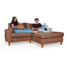 Sofa Living 2 Lugares Chaise Revestido Linho Base em Madeira