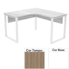 Mesa de Escritório em L Pé Tubular PE25 em MDP 155 x 155 x 60 cm Cor Noce Naturalle e Base Branca