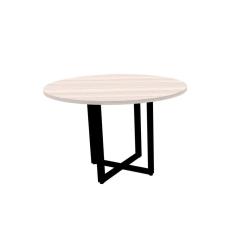 Mesa de Reunião Redonda 110 x 110 cm Pé Tubular PE25 em MDP Nogueira CasaBlanca e Base Preta